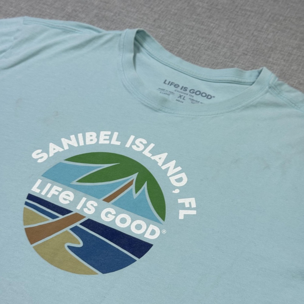 Life Is Good T-Shirt Mens XL Blue Sanibel Island Graphic Crew Neck Cotton